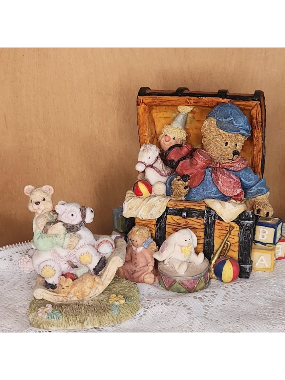 Vintage Bear Figurines Cottagecore Nursey Decor Country Farmhouse Whimsy Folk